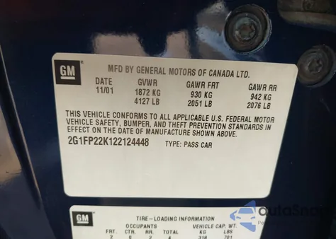 2002 Chevrolet Camaro from USA, damaged, VIN 2G1FP22K122124448